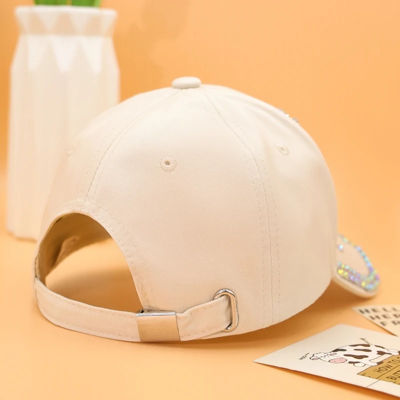 Girls Pearl Butterfly Rhinestone Breathable Baseball Cap Kids Summer Breathable Duck Tongue Hat Princess Outdoor Sun hat
