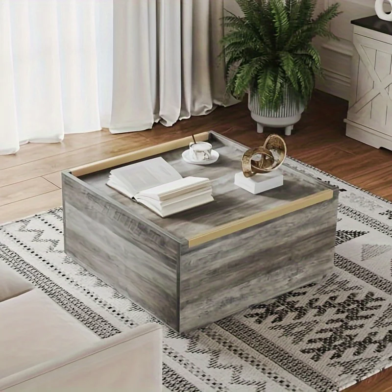Farmhouse Square Coffee Table with Storage, Coffee Tables for Living Room with Large Hidden Storage,