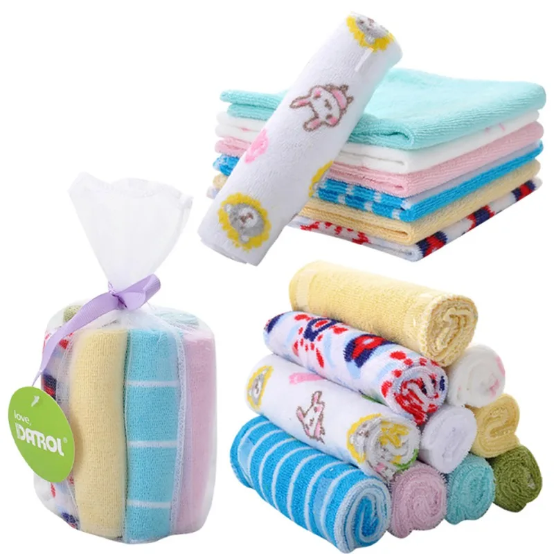 8Pcs Baby Towel for Boy and Girls 0-1Y Versatile Cute Cotton Square Towels Burp Cloth Bibs