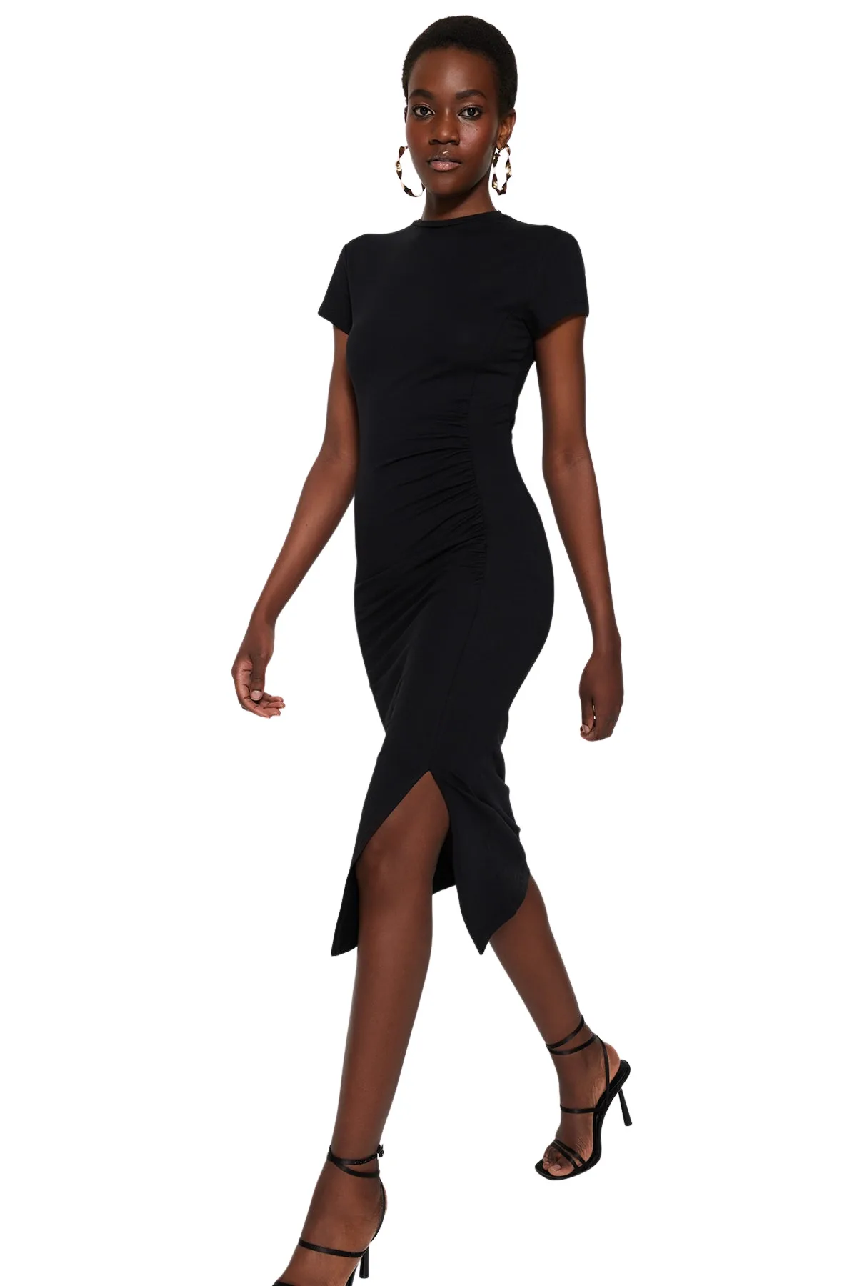 Vestido Midi Trendyol Mujer - Tejido Ajustado Con Flores, Cuello En V, Talla única
