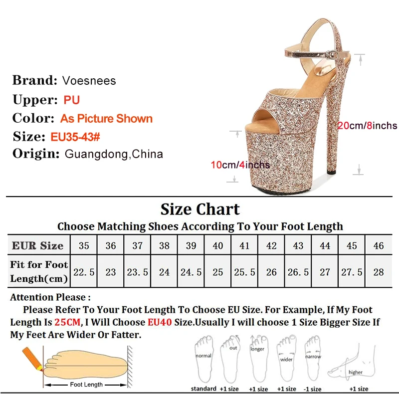 Sequined Cloth Gold Elegant Woman Sandals High Heels 20CM 8 Inchs Platform Modern Sandals Stripper Shoes Red Wedding Women Shoes