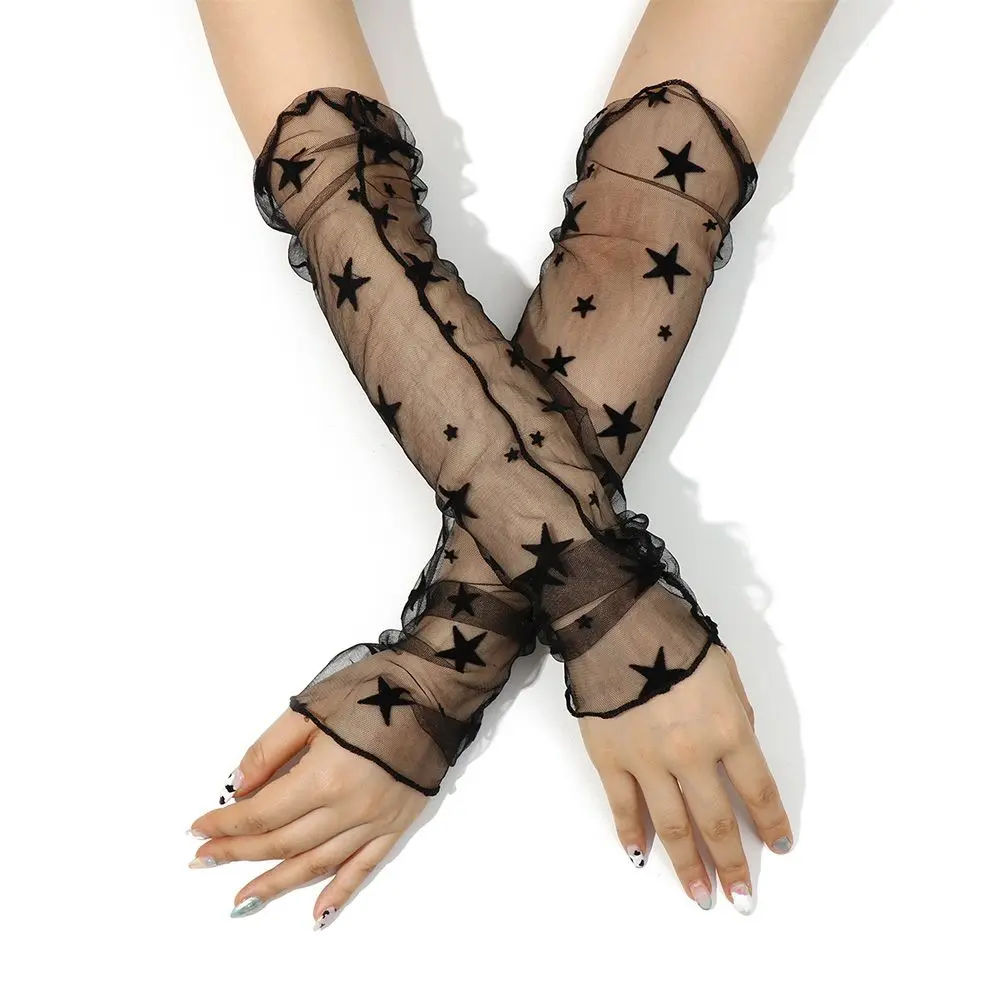 

Cycling Bike Breathable UV Arm Warmers Sun Protection Sleeves Mesh Lace Gloves Sunscreen Long-Sleeved Driving Gloves