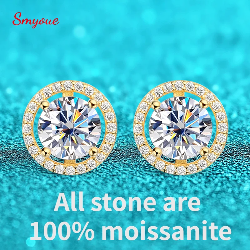 

Smyoue Rhodium Plated 0.5-2CT All Moissanite Stud Earrings for Women Sparkling Diamond Wedding Jewelry 925 Sterling Silver GRA