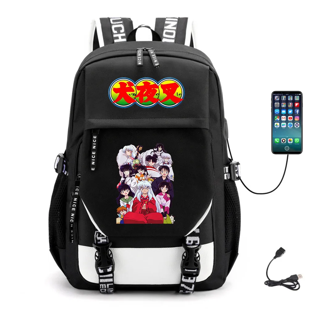 

Anime Inuyasha USB Backpack Cartoon Oxford Teenger Reflective Stripe Zipper Student Casual Bookbag Knapsack Schoolbag Bag