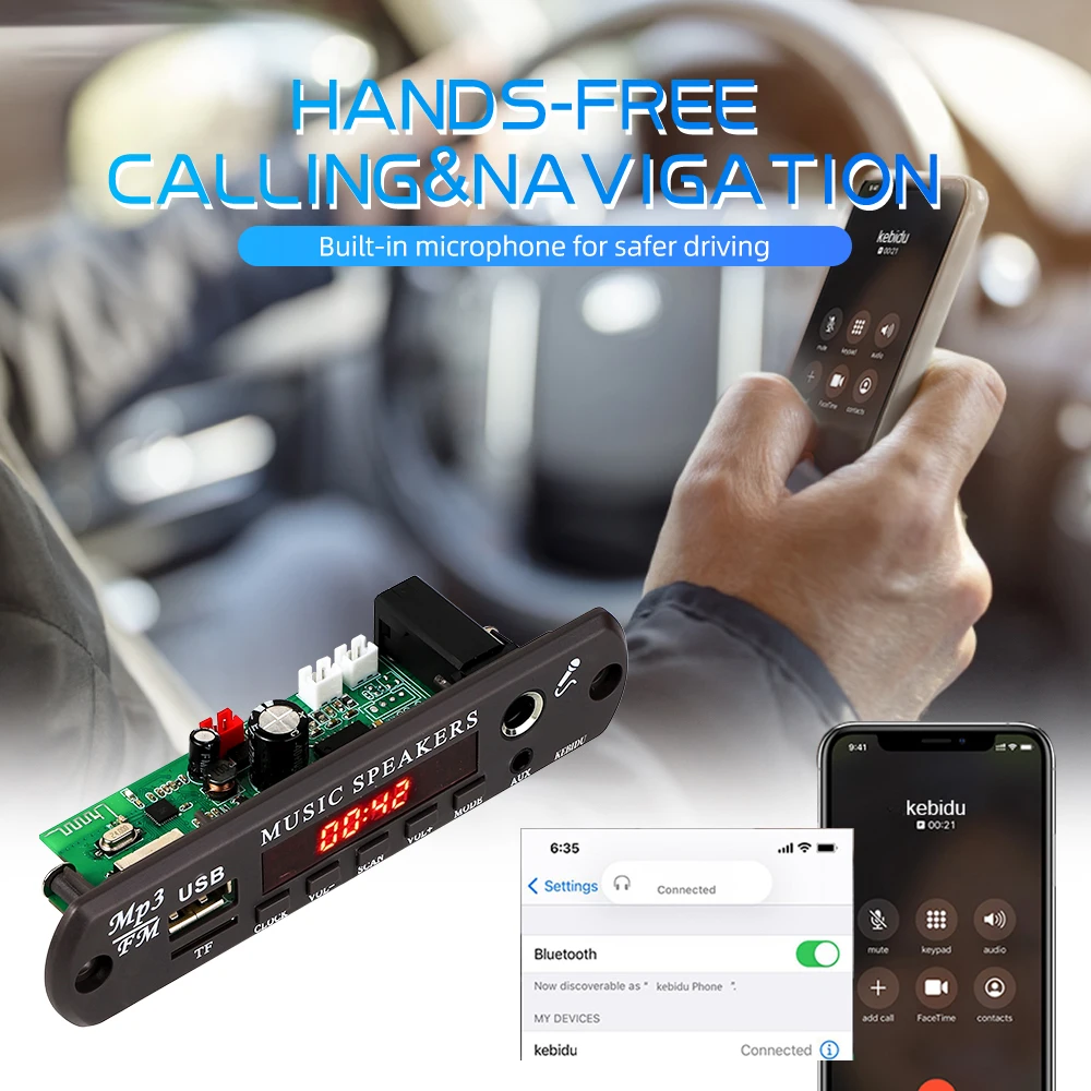 KEBIDU MP3 WMA Decoder Board Bluetooth 5.3 Wireless Car Audio Microphone USB TF Radio DIY MP3 Music Player with Remote Control