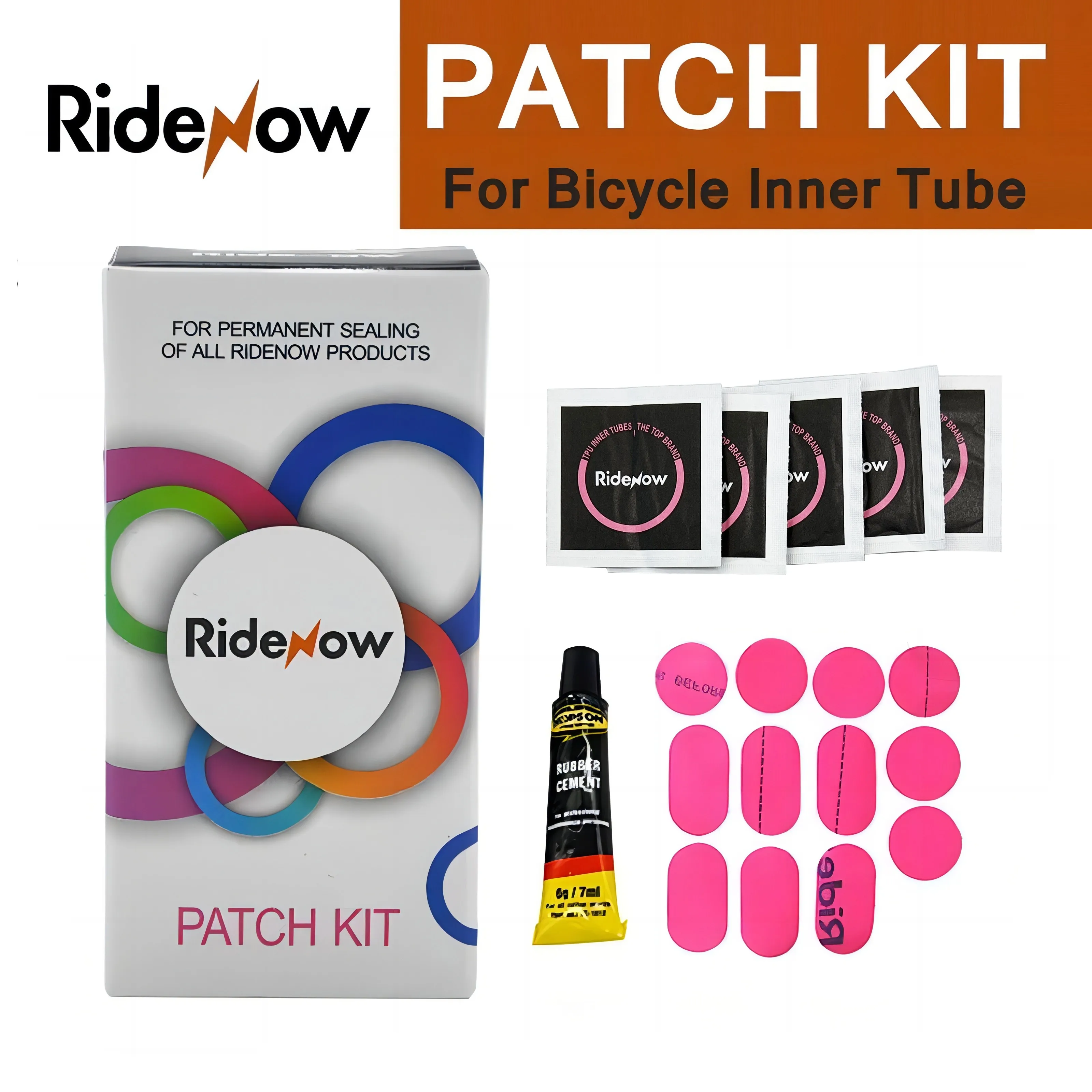 Ridenow Universal Bike Inner Tube Patch Kit and Repair Tool Set for Road and Mountain Bicycles