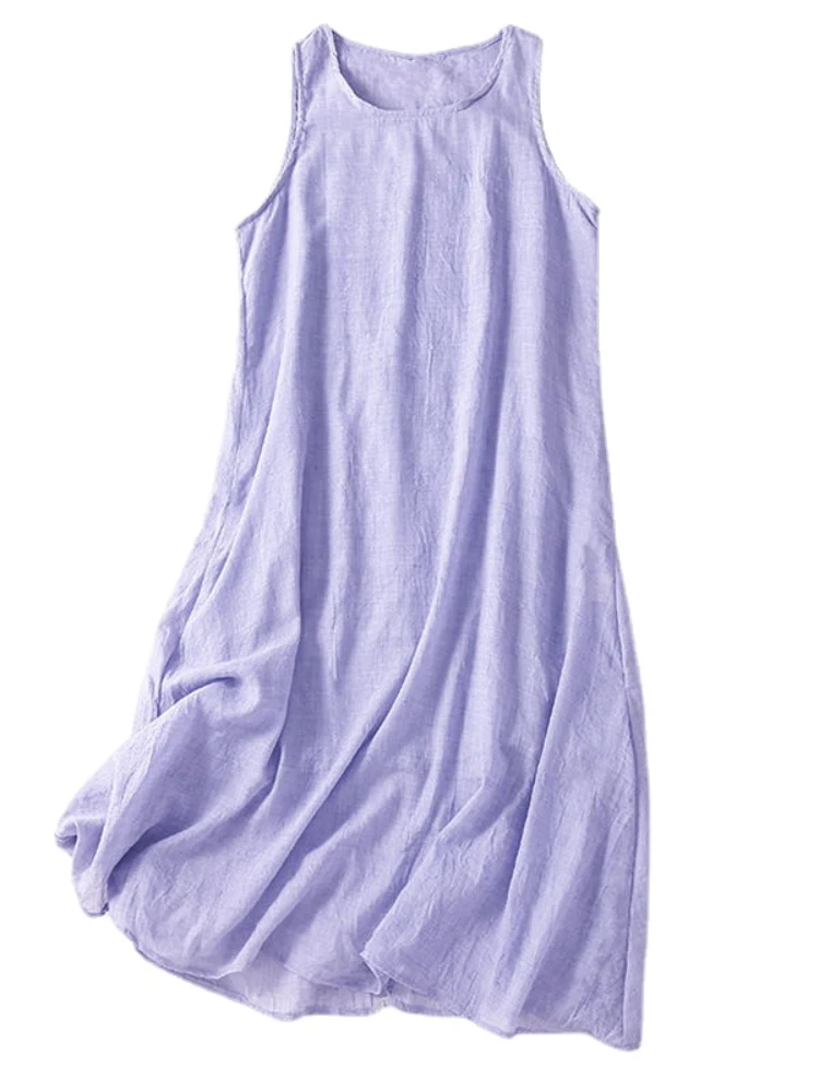 

Cotton and Linen Suspender Dress Female Summer New Korean Version Fashion Retro Literary Loose Double-layer Sleeveless Dress