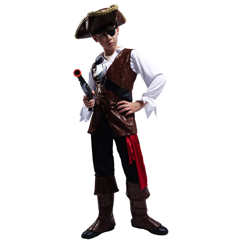 Kids Cosplay Costume Halloween Costume Boys Pirate Cosplay Pirate Captain Jack Sparrow Kids Children Purim Christmas Party Luxury Buccaneer Outfits