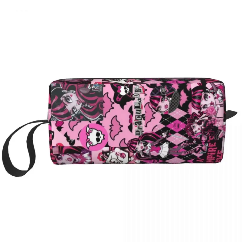 

Monster High Draculaura Collage Large Makeup Bag Waterproof Pouch Travel Cosmetic Bags Anime Organizer for Unisex
