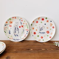 Rabbit and Flowers Dinner Plate for Dessert Cake, Cartoon Ceramic Decorative Plate, Kitchen Utensils, Crockery 2