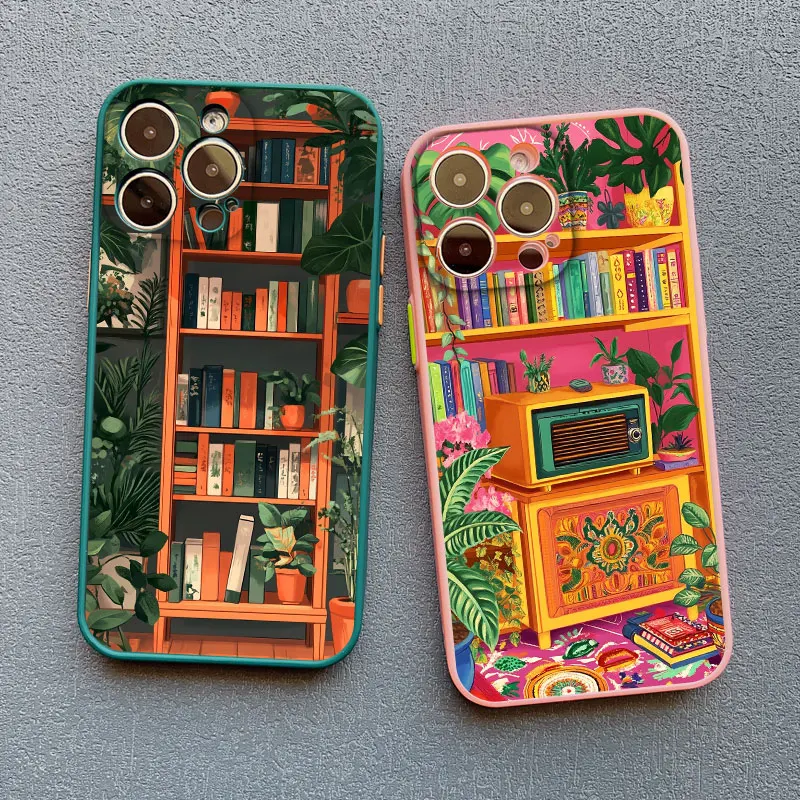 Vintage Buch Blumentopf Dekoration Bücherregal Handyhülle für iPhone 17 16 15 14 Pro Max Plus 11 12 13 Mini Pro Max X XS XR Cover – Detail 9