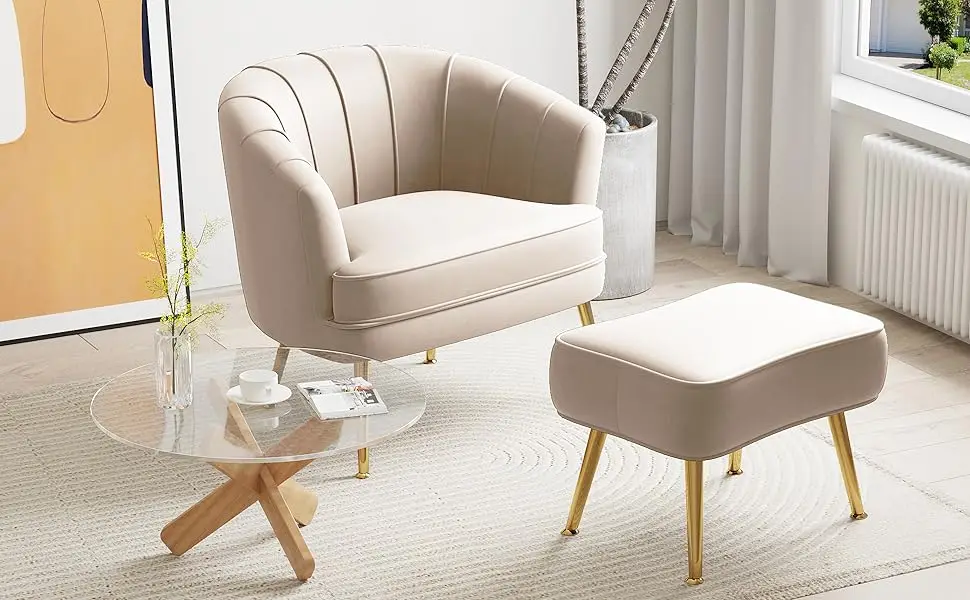 Velvet Accent Chairs with Ottoman for Living Room Bedroom