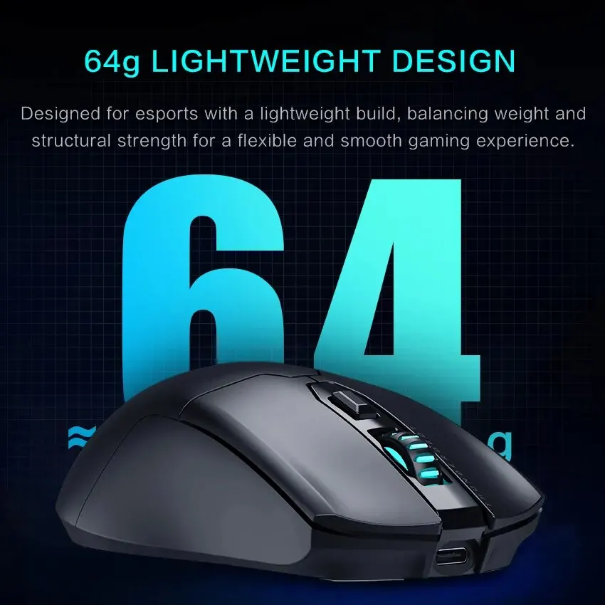 Thunderobot ML602 Wireless Gaming Mouse PAW3395 26000DPI 650IPS 64g Lightweight Symmetrical Form Tri-mode For Laptop PC Gamer images - 6