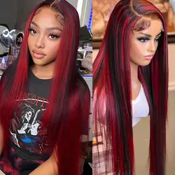 Ombre Highlight Burgundy Wig Human Hair 13x4 Straight Lace Front Wig 13x6 Hd Lace Frontal Wigs 99J Bone Straight Human Hair Wigs