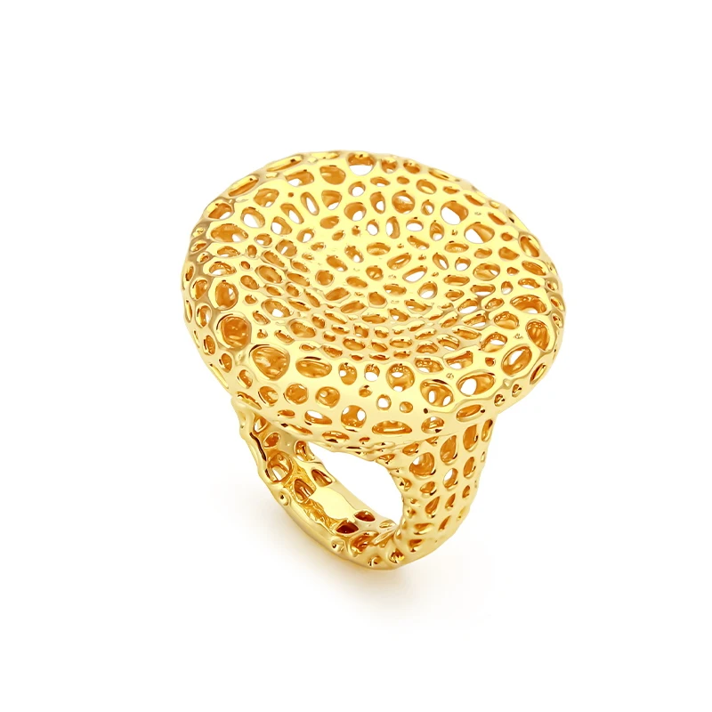 Rings Women's Brass Jewelry 18K Gold Plated Hollow Round for Engagement