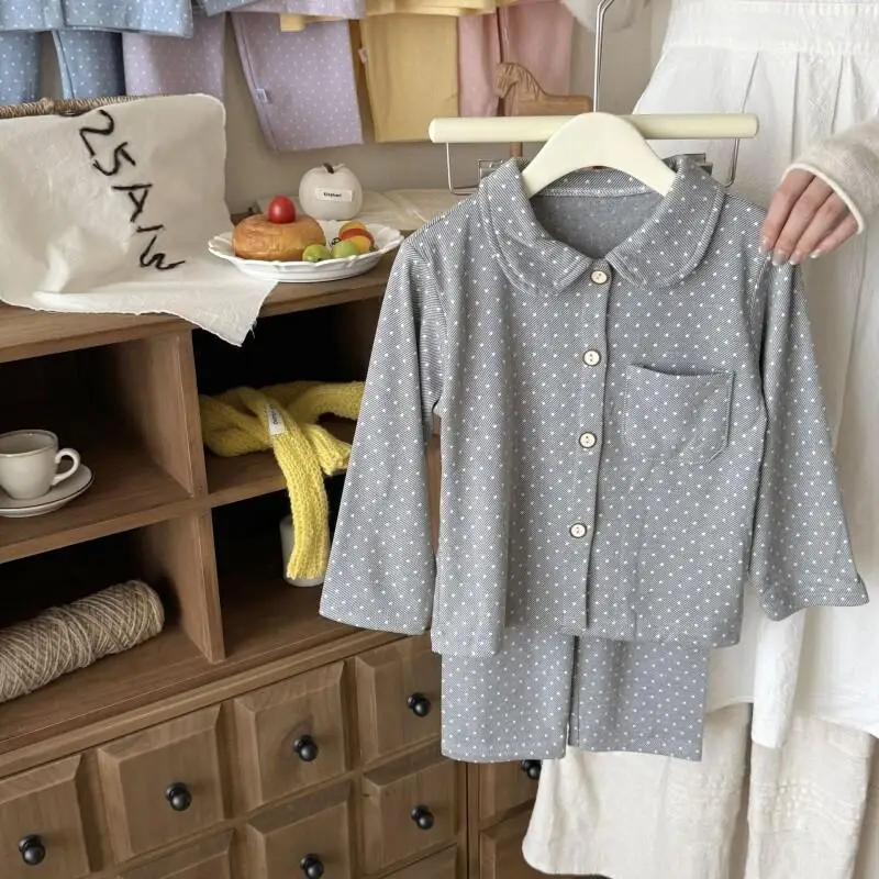 여아용 귀여운 가디건 홈웨어 아동용 잠옷 카와이 캐주얼 코트 세트 남아용 라펠 패션 투피스 의류 2025 키즈 보이