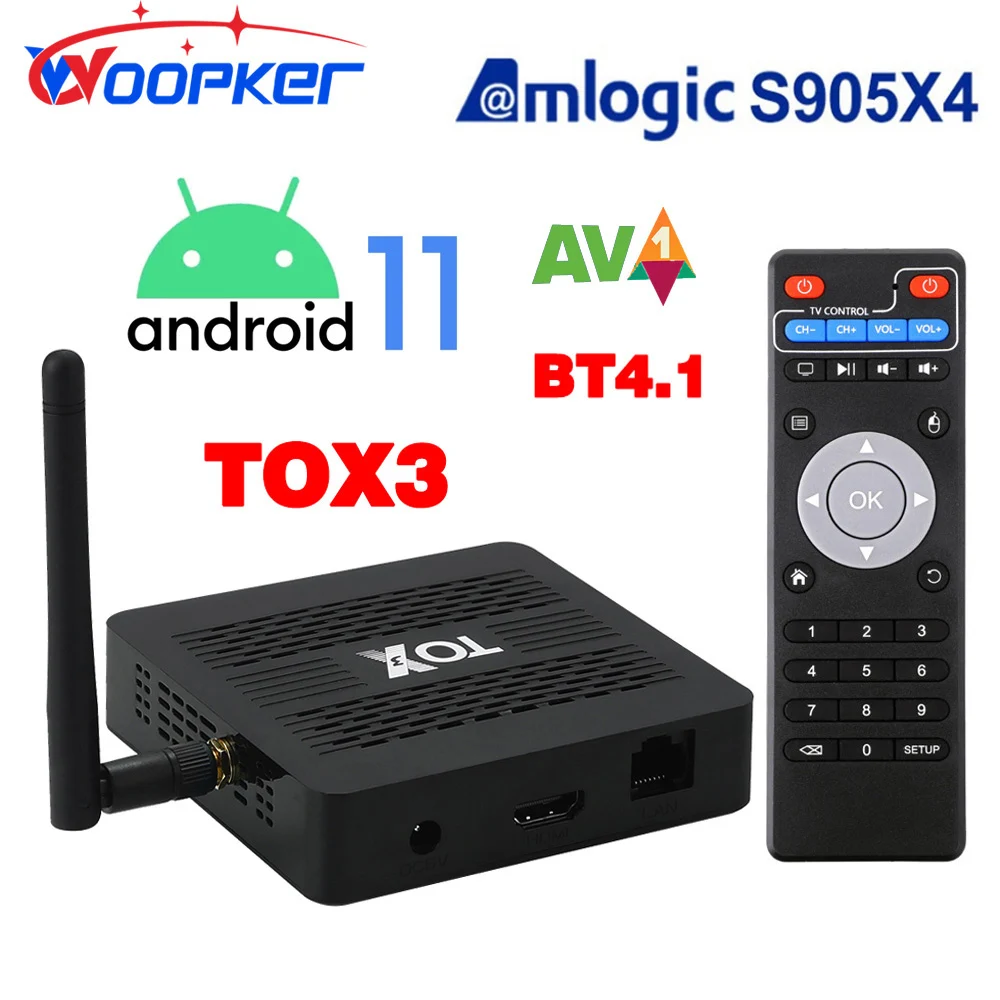 Woopker TOX3 TV Box Android 11.0 Smart Set Tops Amlogic S905X4 Wifi BT4.1 1000M 4K HDR Media Player Support Google Play Dolby