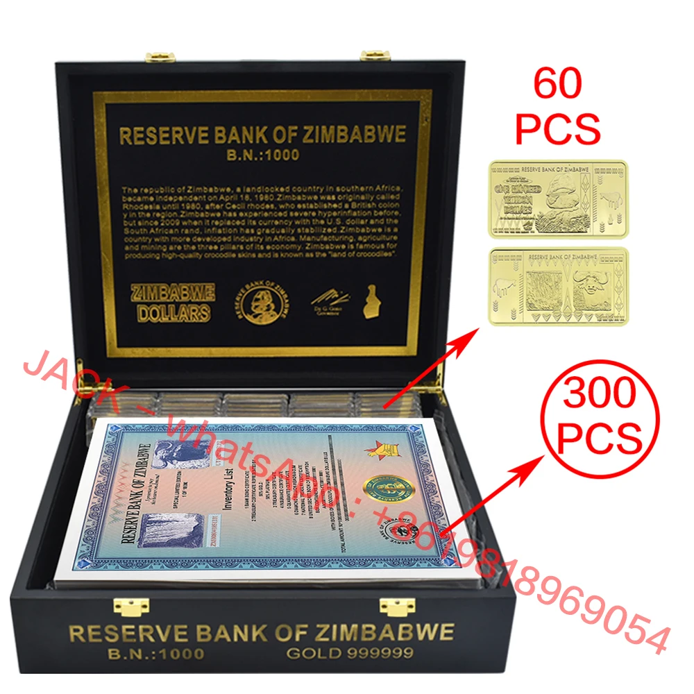 

300pcs/box Zimbabwe Certificate Banknotes Googolplex Containers and 30pcs Gold Nuggets Serial Banknotes UV Anti-counterfeiting