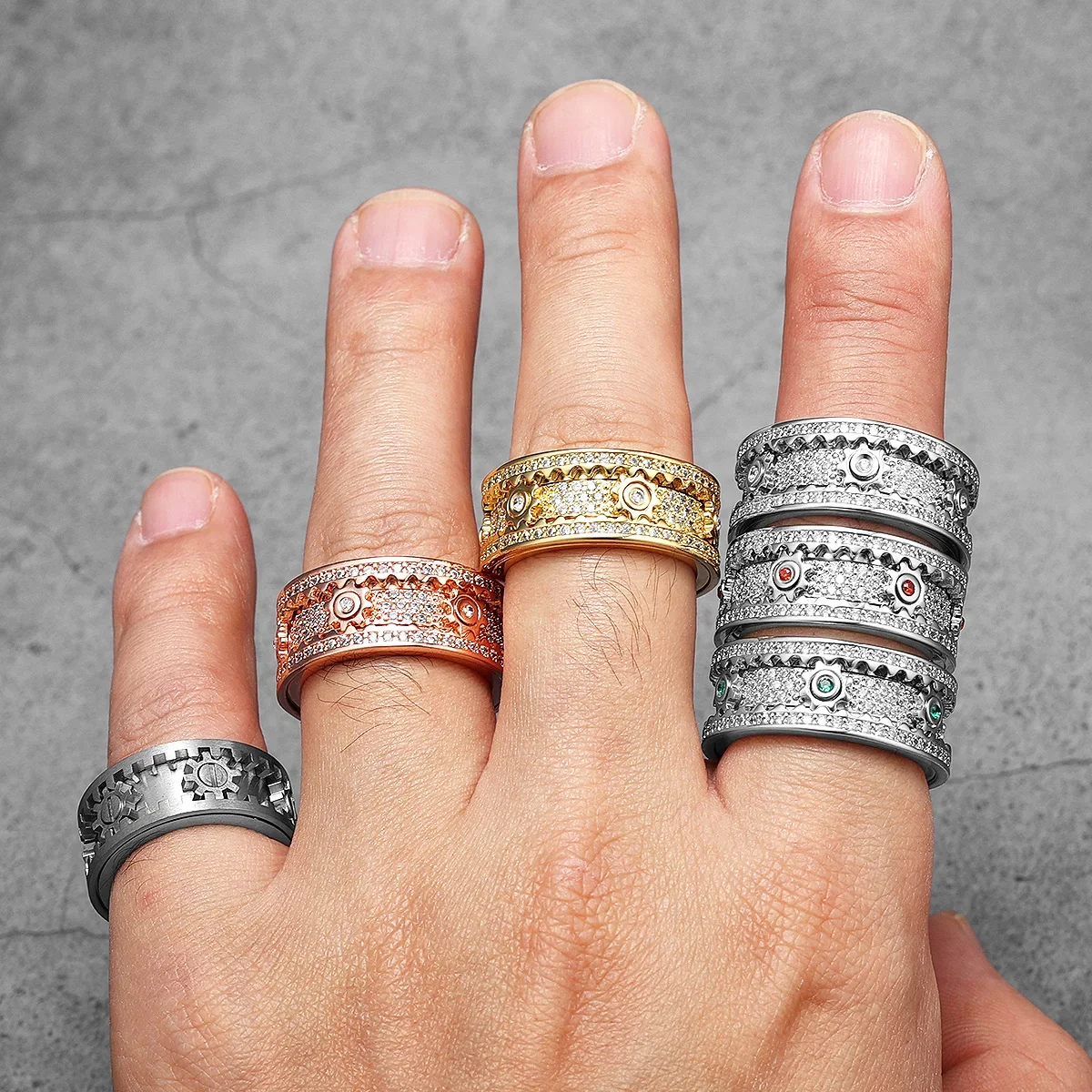 Fidget Spinner Gemstone Gear Men Rings Stainless Steel Women Jewelry Punk New in Rock Hip Hop Fashion Accessories Gift Wholesale 2