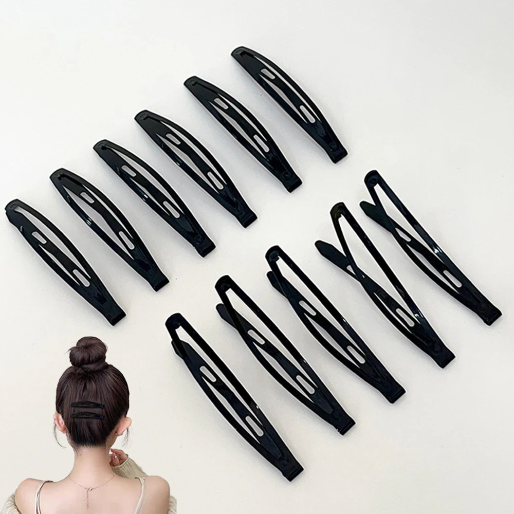 Elegant Black Metal Hair Snap Clips - Set of 12 Premium No-Slip Barrettes