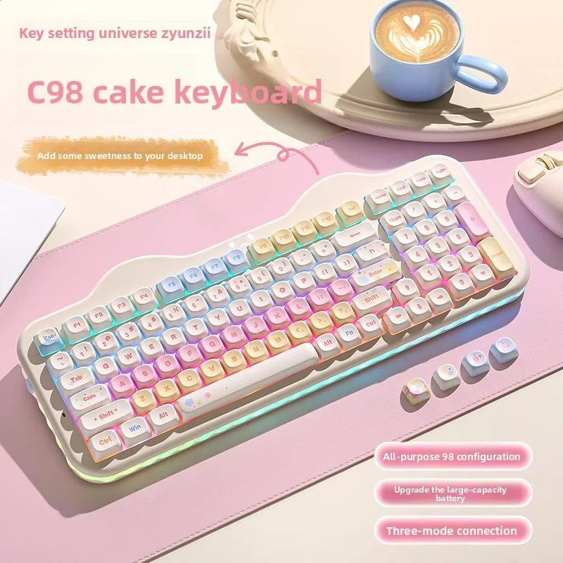 YUNZII C98 기계식 키보드 98 키 무선 트라이 모드 블루투스 2.4G 핫 스왑 RGB Mac PC용 미적 사무용 키보드