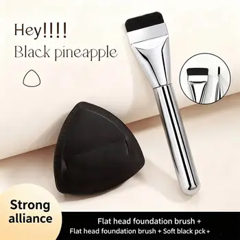 2PCS ultra-thin foundation make-up makeup brush and black air cushion makeup sponge set lightweight facial contour brush 1
