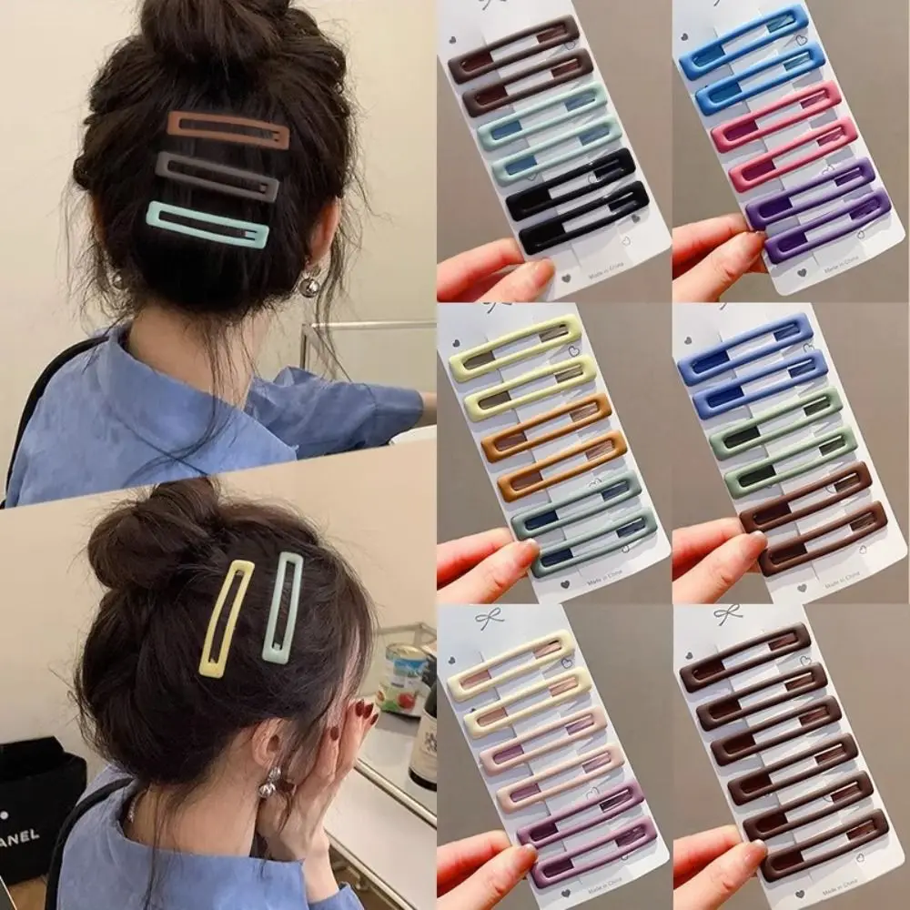 

6pcs/set Korean Style Rectangle Hairpins French Solid Color Metal Geometry Barrettes Hair Clip Barrettes Women