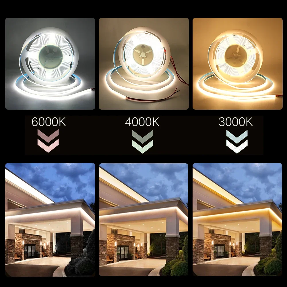 DC 5V 12V 24V COB LED Strip 320 384 480 528LEDs/m High Density Flexible COB LED Tape Light Bar 3MM 5MM 8MM PCB Linear Light 2