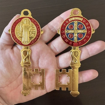 🗝 Saint Benedict Enamel Double-Sided Key Blessing Set – 12cm x 5cm Protection Hanger 1