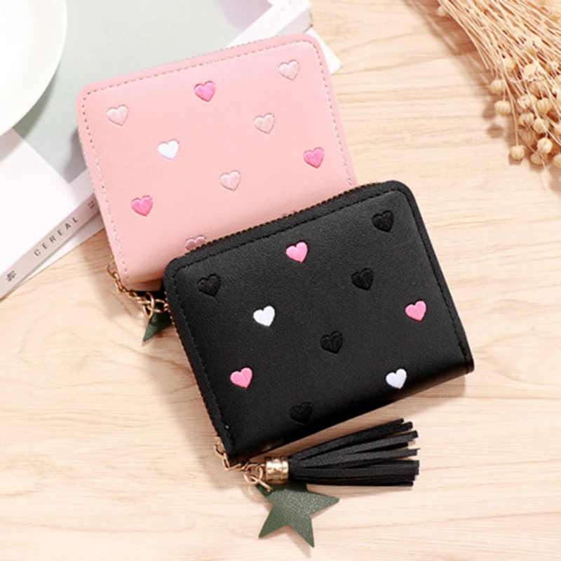 

Ladies Small Wallet Mini Tassel Wallet Cute Girl Short Zipper Lovely Pu Leather Coin Purse Female Hand Wallet Purse