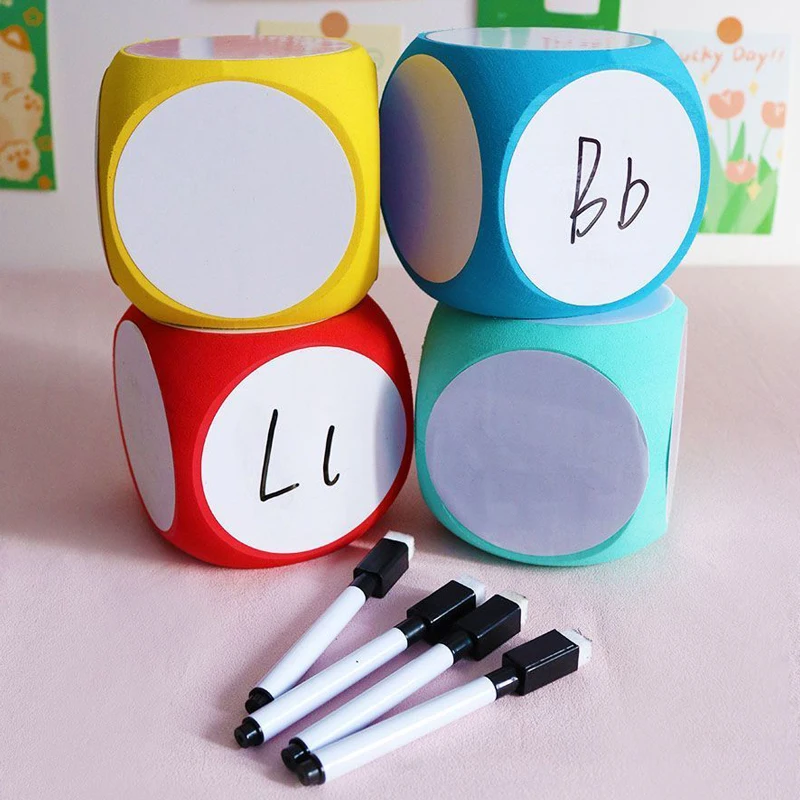 DIY Blank dice Write On/Wipe Off Portable Cleanable Blank Game Cubes for Classroom Teaching Dry Erase Outside