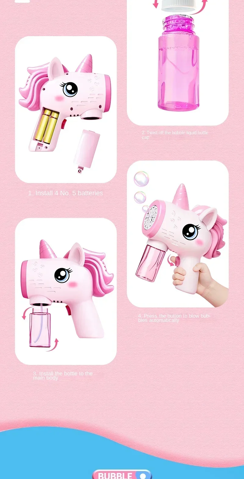 Automatic Unicorn Bubble Machine Soap Blower Outdoor Bubble Gun_voghion.com