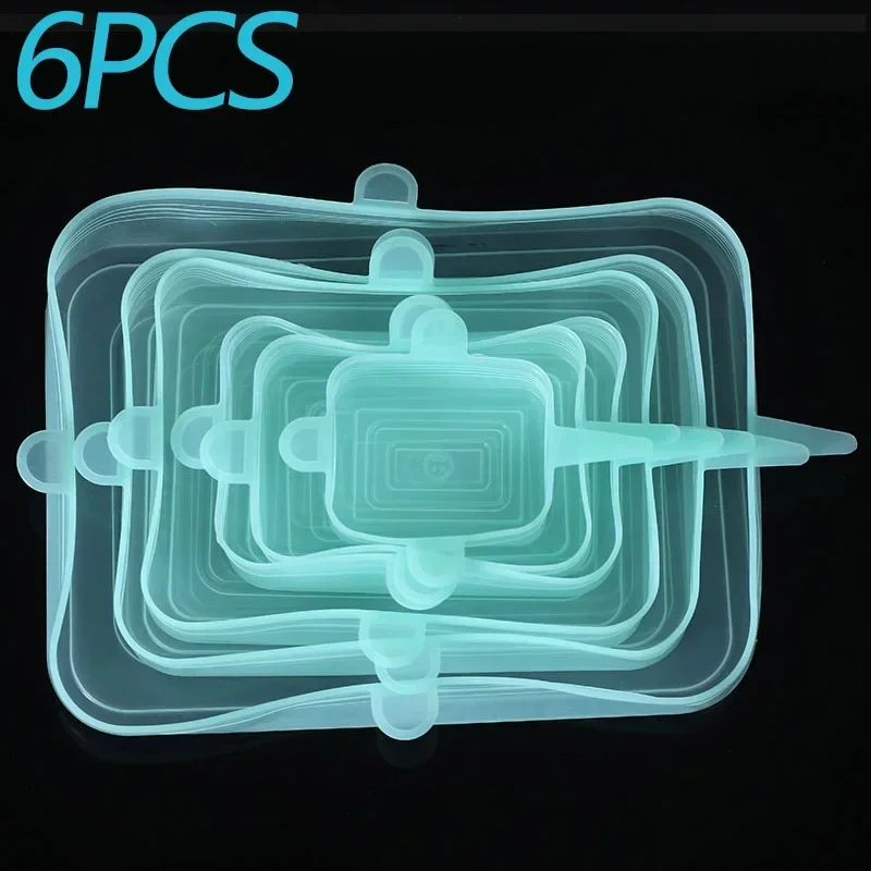 6-Piece Reusable Silicone Stretch Lids for Food Storage and Kitchen Use
