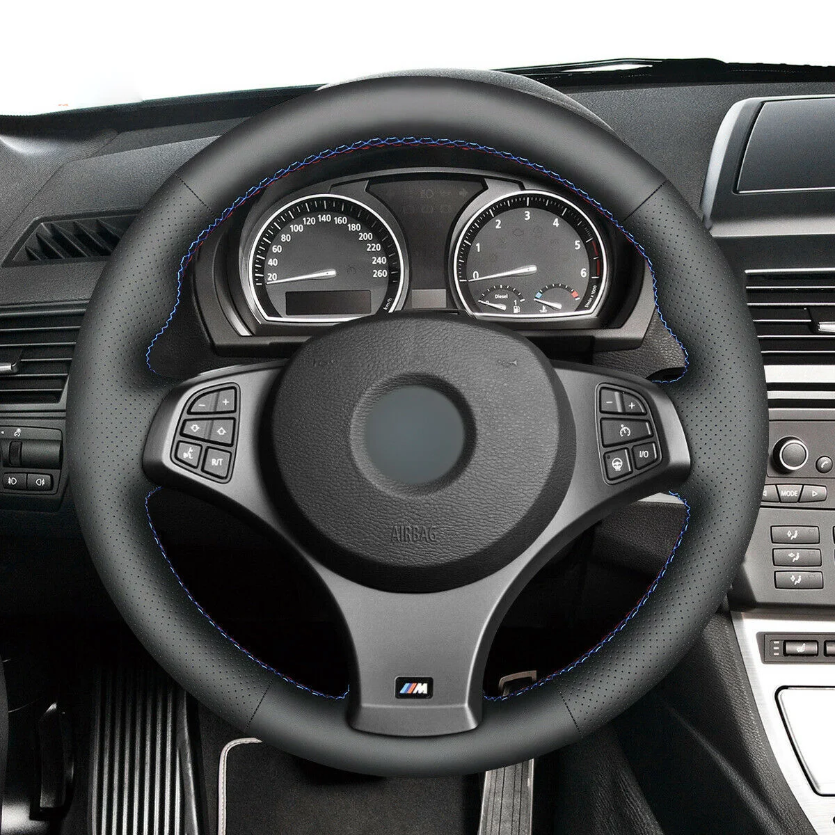 

DIY Hand Suture Black Artificial Leather Car Steering Wheel Cover For BMW E83 X3 M Sport Car Accessories