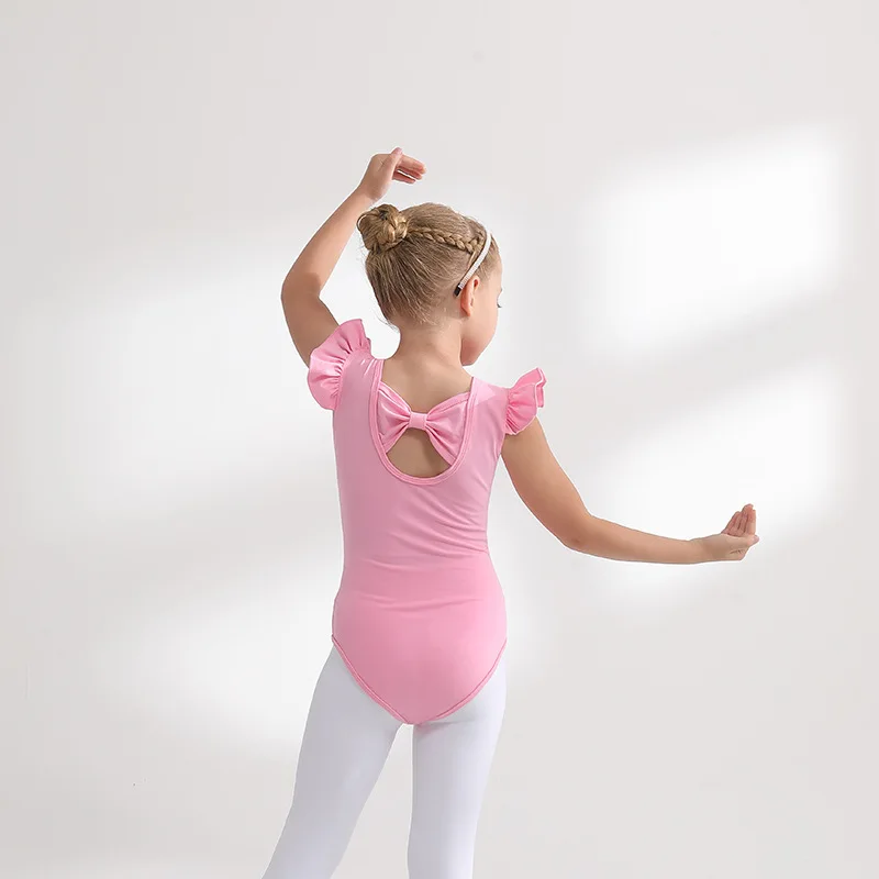 Balletto vestito ginnastica body per ragazze bambini manica a sbuffo balletto Dancewear Chiffon Tutu gonne bambini Bowknot danza body