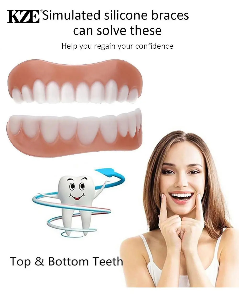 Denti denti finti simulazione bretelle impiallacciature protesi cosmetica  finta copertura del dente sorridente istantaneo inferiore bianco superiore  - AliExpress