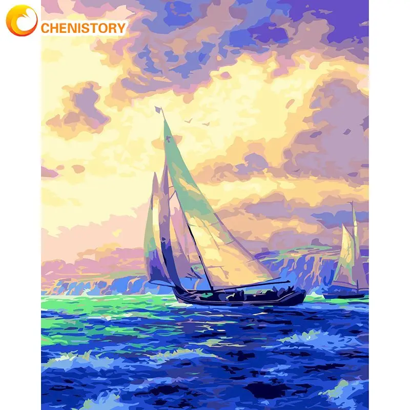 Chenistory Acrylic Painting By Numbers For Adults Kids Sailboat On Sea