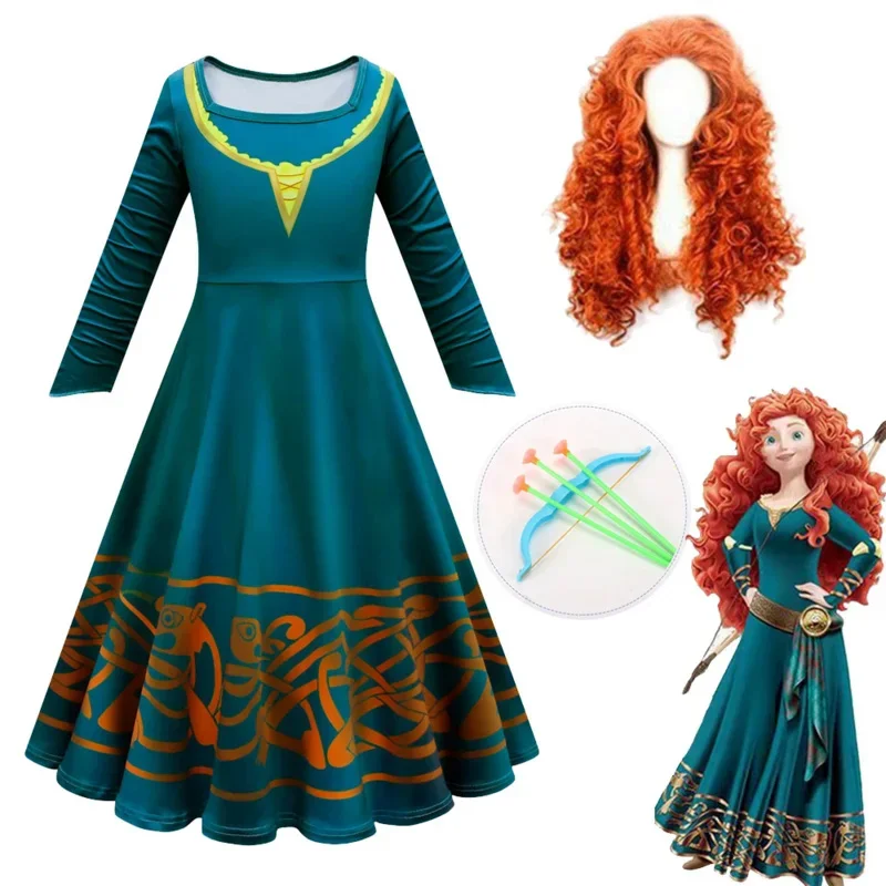 Costume de Cosplay Brave Merida pour Fille, Robe de Princesse, avec Perruque, pour Halloween, Carnaval, Fantaisie, ixde Noël, pour Enfant