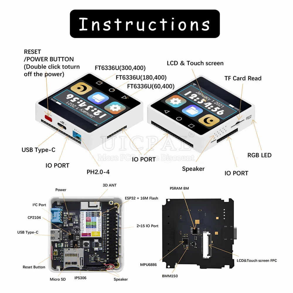 ESP32   2.4G  BT , 2 ġ LCD ÷, ESP32-Box ť-1, 8MB RSRAM, 16MB ÷, C Ÿ