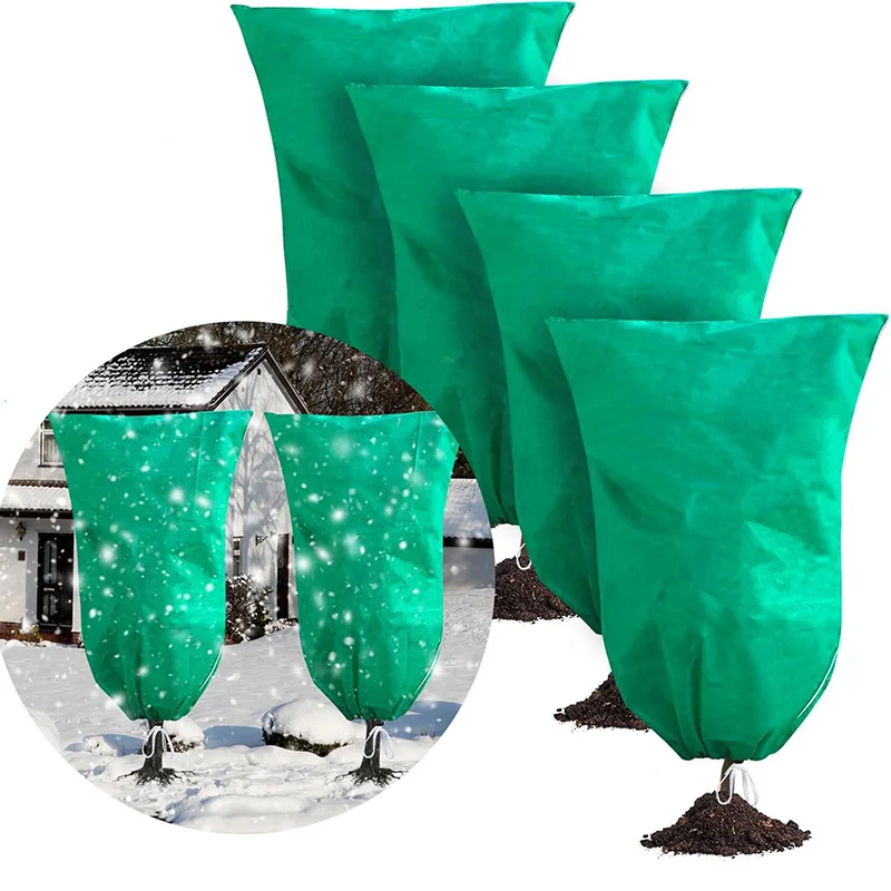 Plant Covers Freeze Protection Frost Covers Drawstring Plant Protection Cover Bags Outdoor Winter Trees Warm