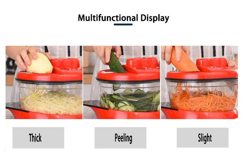 Description Picture 6 of item3 in1 Vegetable Cutter Chopper Shredders Manual Meat Vegetable Slicer Grinder Salad Maker Kitchen Tools Adjustable 2.5L