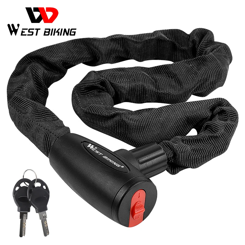 

WEST BIKING Bicycle Lock MTB Road Bike Safety Anti-theft Chain Lock with 2 Keys Outdoor Cycling Bicycle Accessories Bike Lock