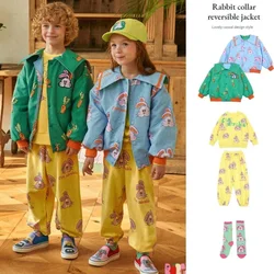 Children's Jacket 2024 Spring New Yellow Cartoon Fashion Boys Sweatshirt Cotton Cute Lapel Reversible Jacket Children's Clothing
