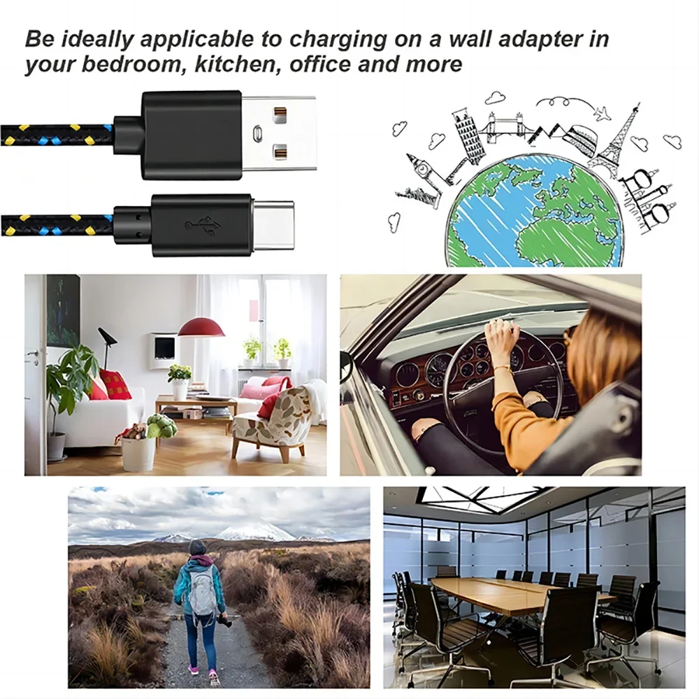 USB A to 타입 C 충전 케이블 2.4A 고속 충전기 나일론 데이터 케이블 0.5M 1M 2M 3M 아이폰 안드로이드 화웨이 삼성용 USB 타입C 와이어