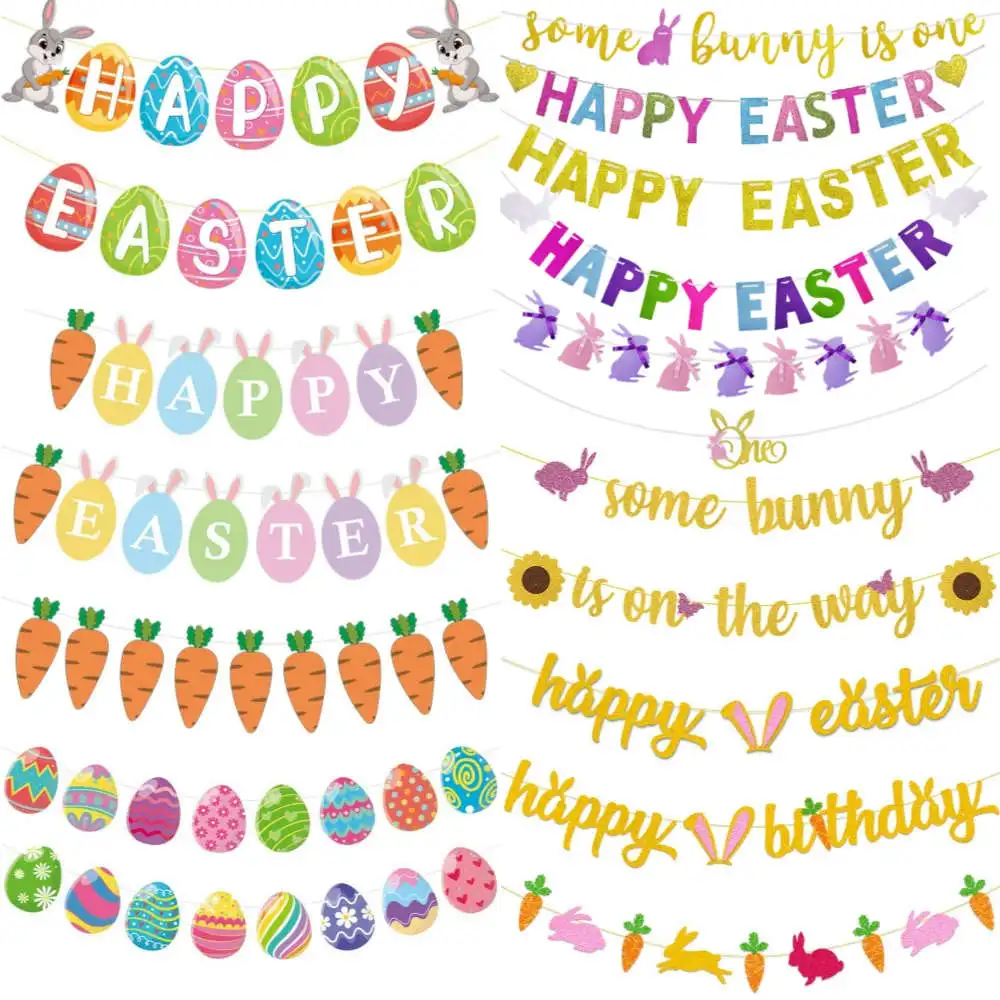 Happy Easter Banner Kaninchen Karotten Eier hängen Girlande Flagge für zu Hause Ostern Party Dekoration Festival Bunting Banner liefert