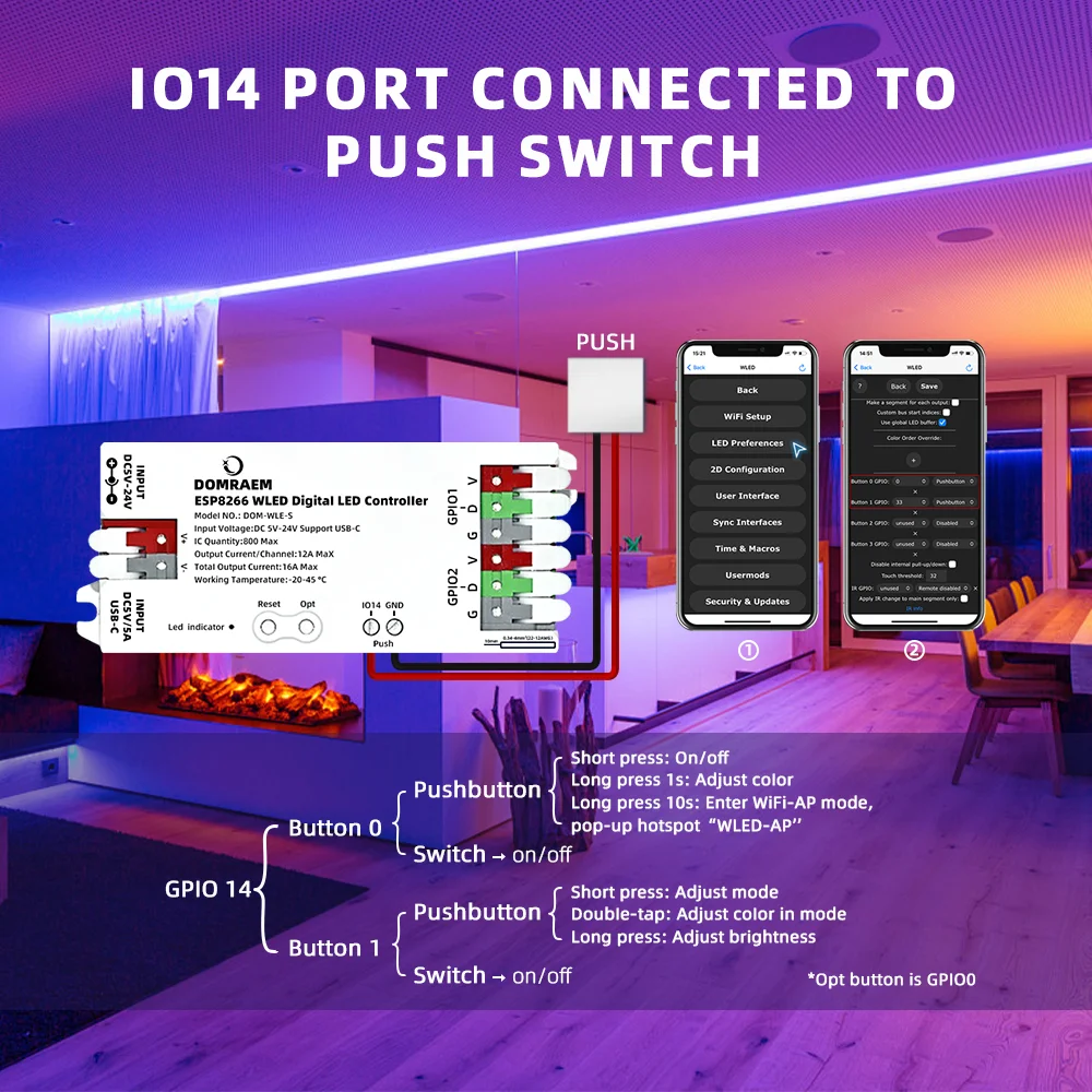 Domraem ESP8266 Digital WiFi LED Controller USB-C5V DC5-24V Streifen 100 + Modi WLED App WS2811 WS2812 SK6812 TM1814 DIY Pixel Licht – Detail 15