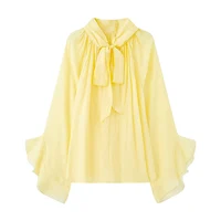 Perspective Women Shirt 2026 Spring New Bow Tied Blouse Woman Tops Lady Ruffles Flare Sleeve Loose Elegant Blouses - Image 3