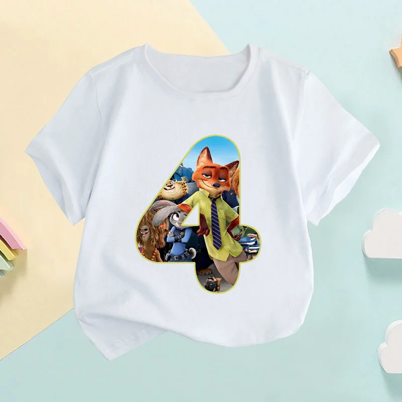 Zootopia Nick Wilde Judy Hopps Number Kids T shirt Girls Clothes 1 2 3 4 5 6 7 8 9 Years Birthday Baby Boys T-Shirts,HKP2757 2