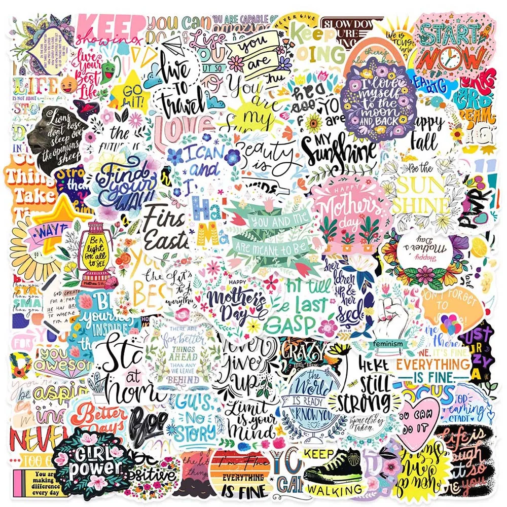 

10/50/100pcs Cute Inspirational Words Aesthetic Varied Stickers Pack for Kids Scrapbooking Notebook Wall Car Decoration Decals