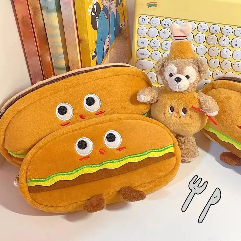 대용량 창의적인 재미있는 표현 햄버거 빵 펜 가방, 재미있는 문구 가방, 학습 사무용품